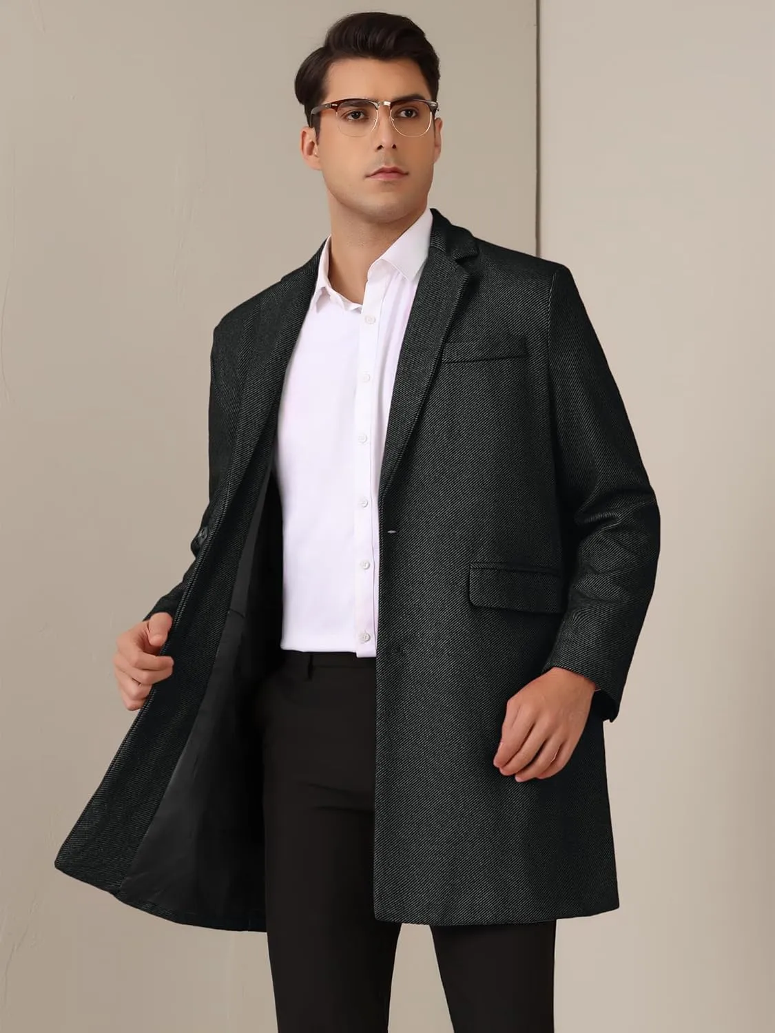 Lars Amadeus Herringbone Overcoats for Men's Classic Fit Single Breasted Winter Trench Coat