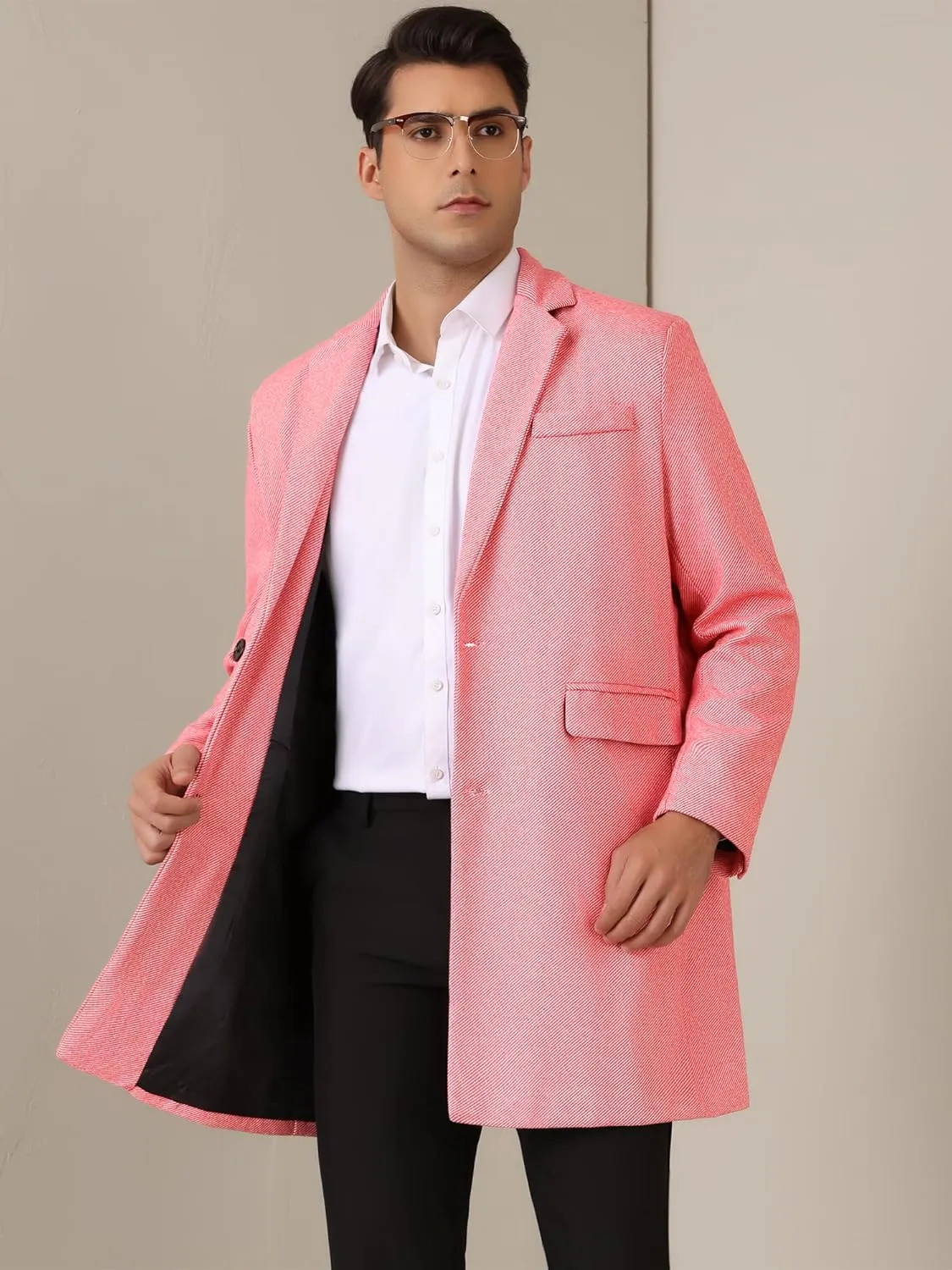 Lars Amadeus Herringbone Overcoats for Men's Classic Fit Single Breasted Winter Trench Coat