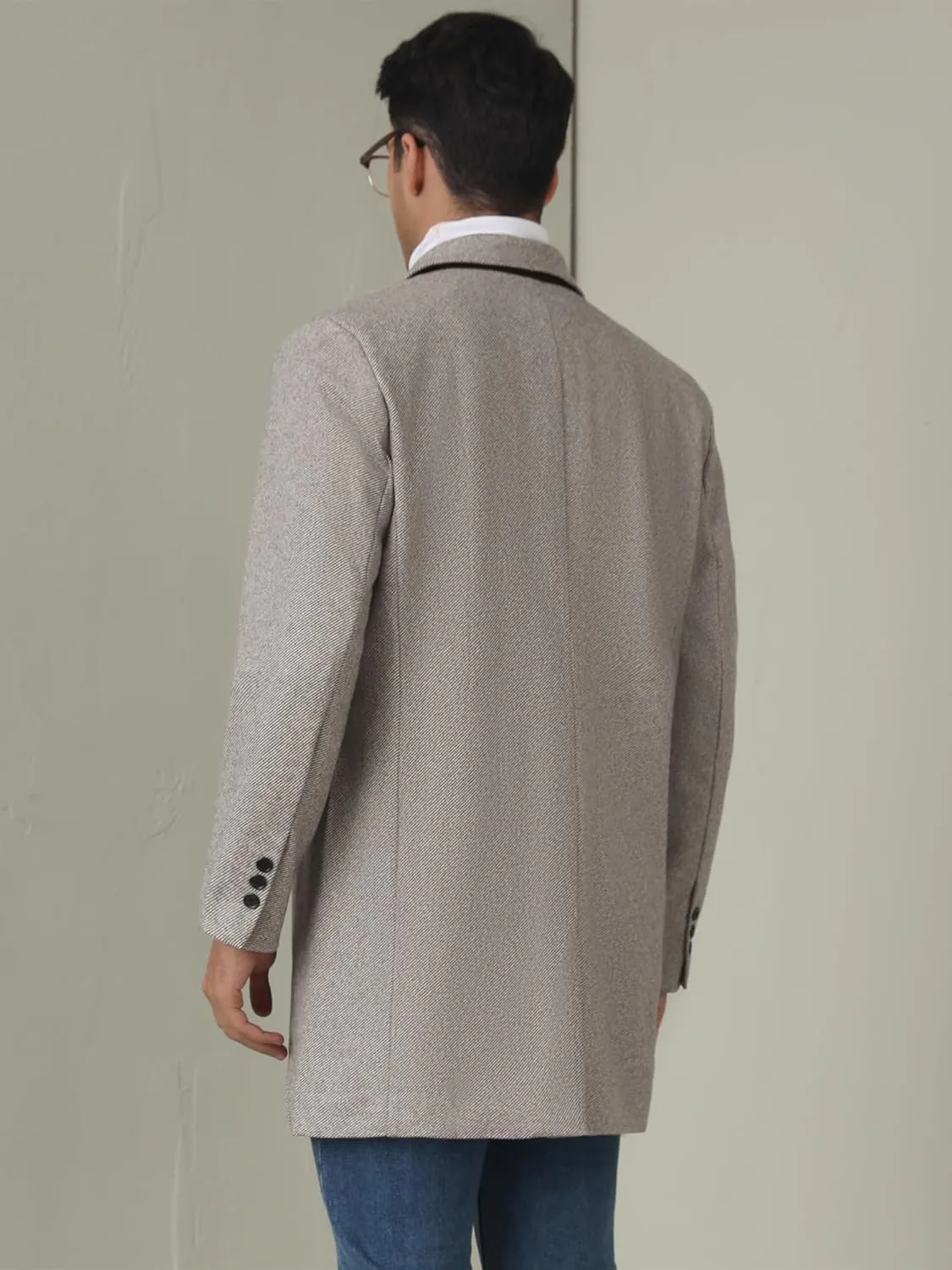 Lars Amadeus Herringbone Overcoats for Men's Classic Fit Single Breasted Winter Trench Coat