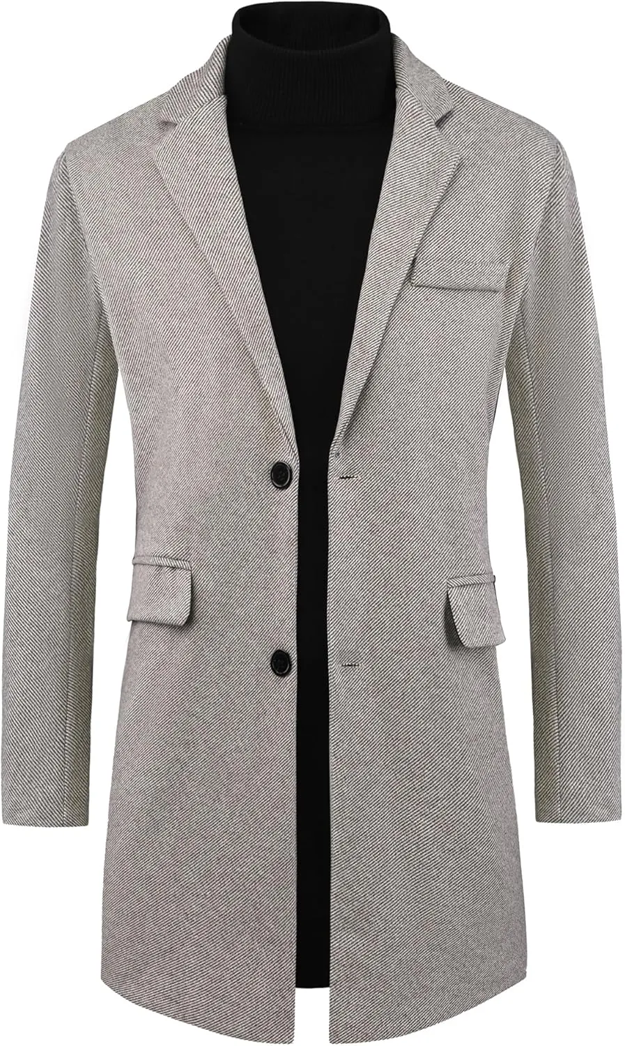 Lars Amadeus Herringbone Overcoats for Men's Classic Fit Single Breasted Winter Trench Coat