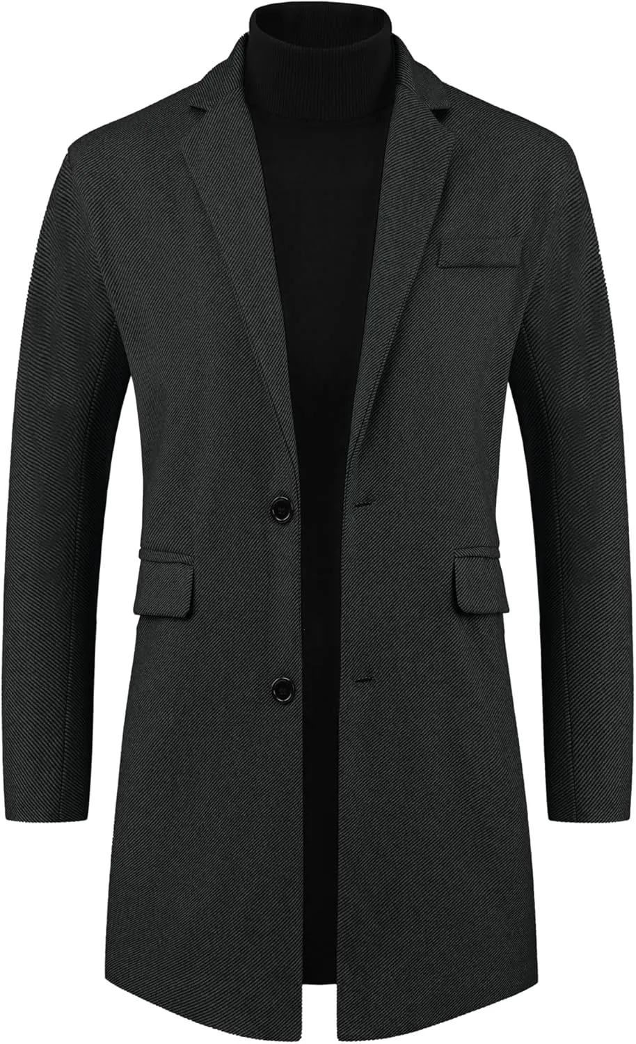 Lars Amadeus Herringbone Overcoats for Men's Classic Fit Single Breasted Winter Trench Coat