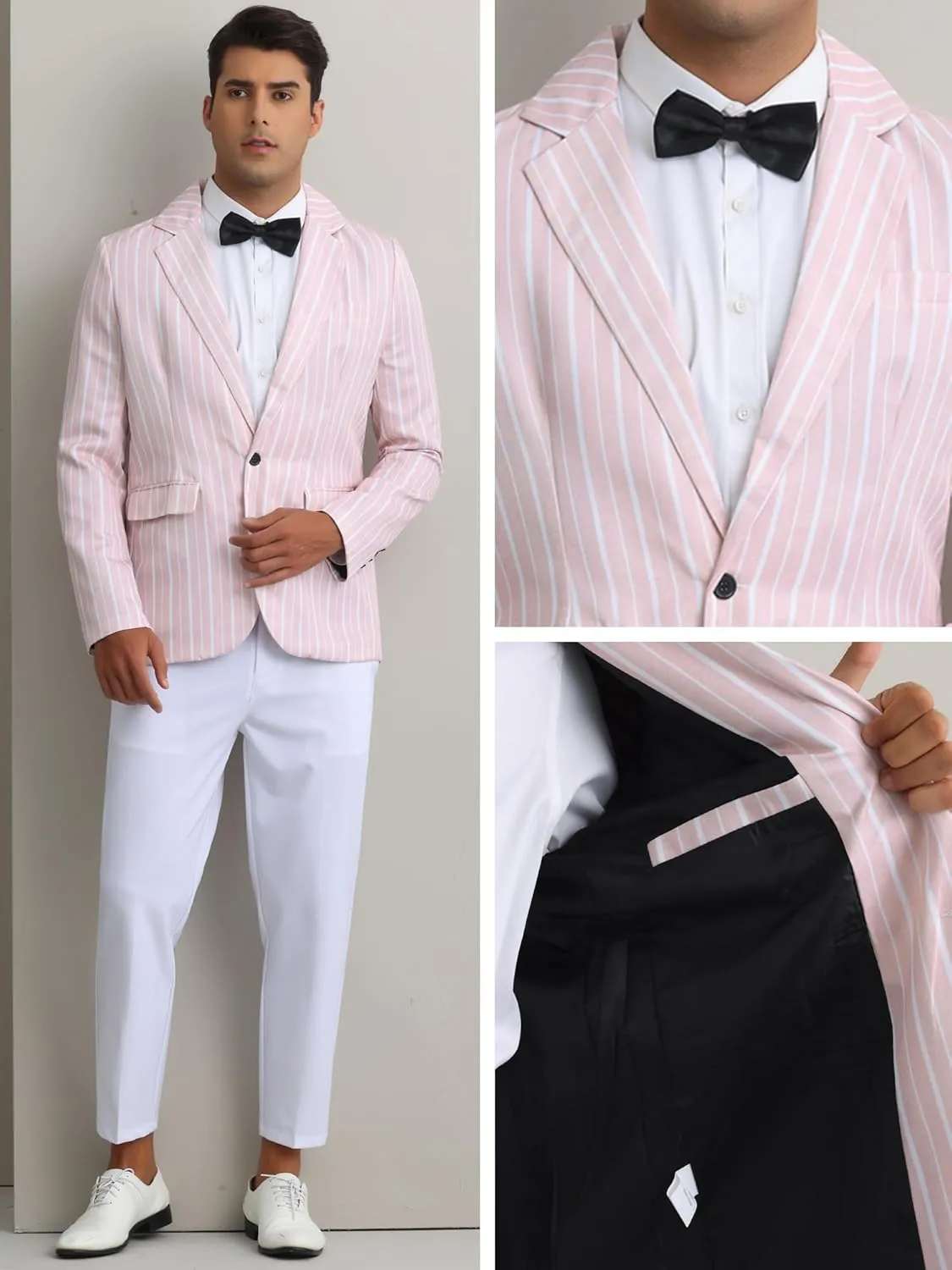 Lars Amadeus Striped Blazers for Men's One Button Slim Fit Contrasting Color Suit Jacket Business Stripe Sports Coats