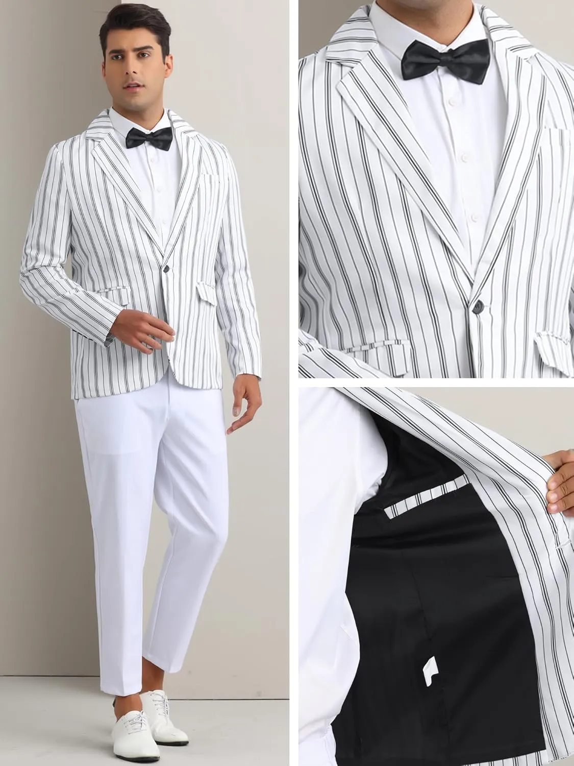 Lars Amadeus Striped Blazers for Men's One Button Slim Fit Contrasting Color Suit Jacket Business Stripe Sports Coats