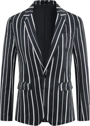 Lars Amadeus Striped Blazers for Men's One Button Slim Fit Contrasting Color Suit Jacket Business Stripe Sports Coats