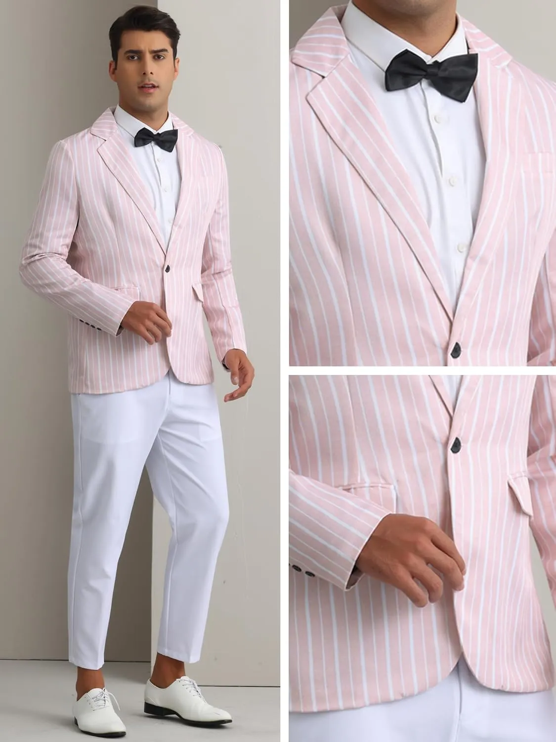 Lars Amadeus Striped Blazers for Men's One Button Slim Fit Contrasting Color Suit Jacket Business Stripe Sports Coats