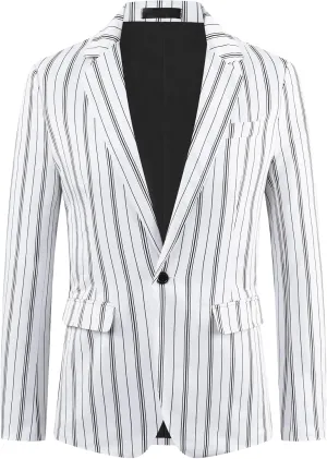 Lars Amadeus Striped Blazers for Men's One Button Slim Fit Contrasting Color Suit Jacket Business Stripe Sports Coats