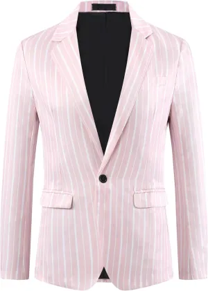 Lars Amadeus Striped Blazers for Men's One Button Slim Fit Contrasting Color Suit Jacket Business Stripe Sports Coats