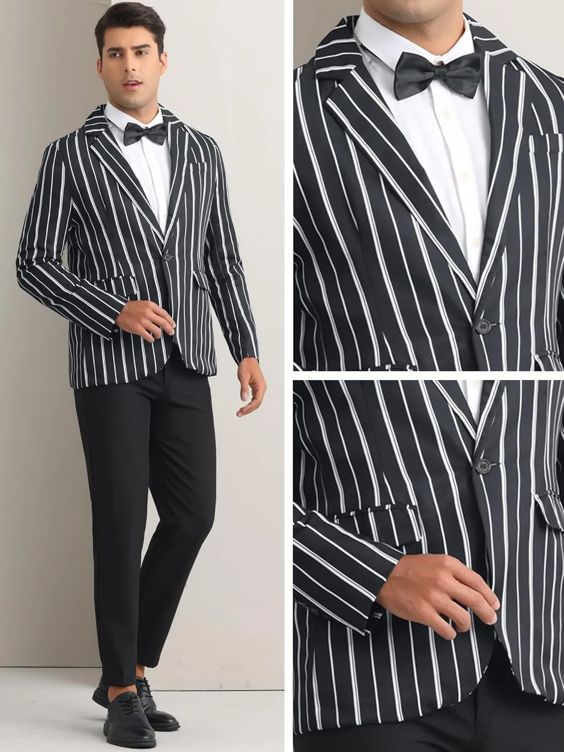 Lars Amadeus Striped Blazers for Men's One Button Slim Fit Contrasting Color Suit Jacket Business Stripe Sports Coats