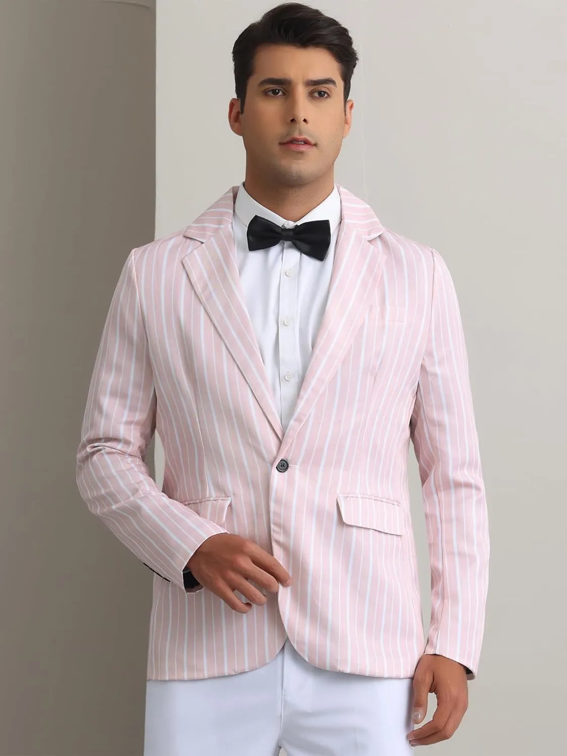 Lars Amadeus Striped Blazers for Men's One Button Slim Fit Contrasting Color Suit Jacket Business Stripe Sports Coats