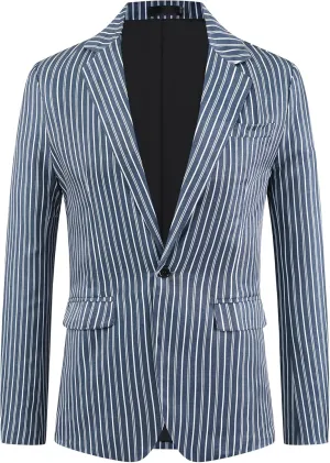 Lars Amadeus Striped Blazers for Men's One Button Slim Fit Contrasting Color Suit Jacket Business Stripe Sports Coats