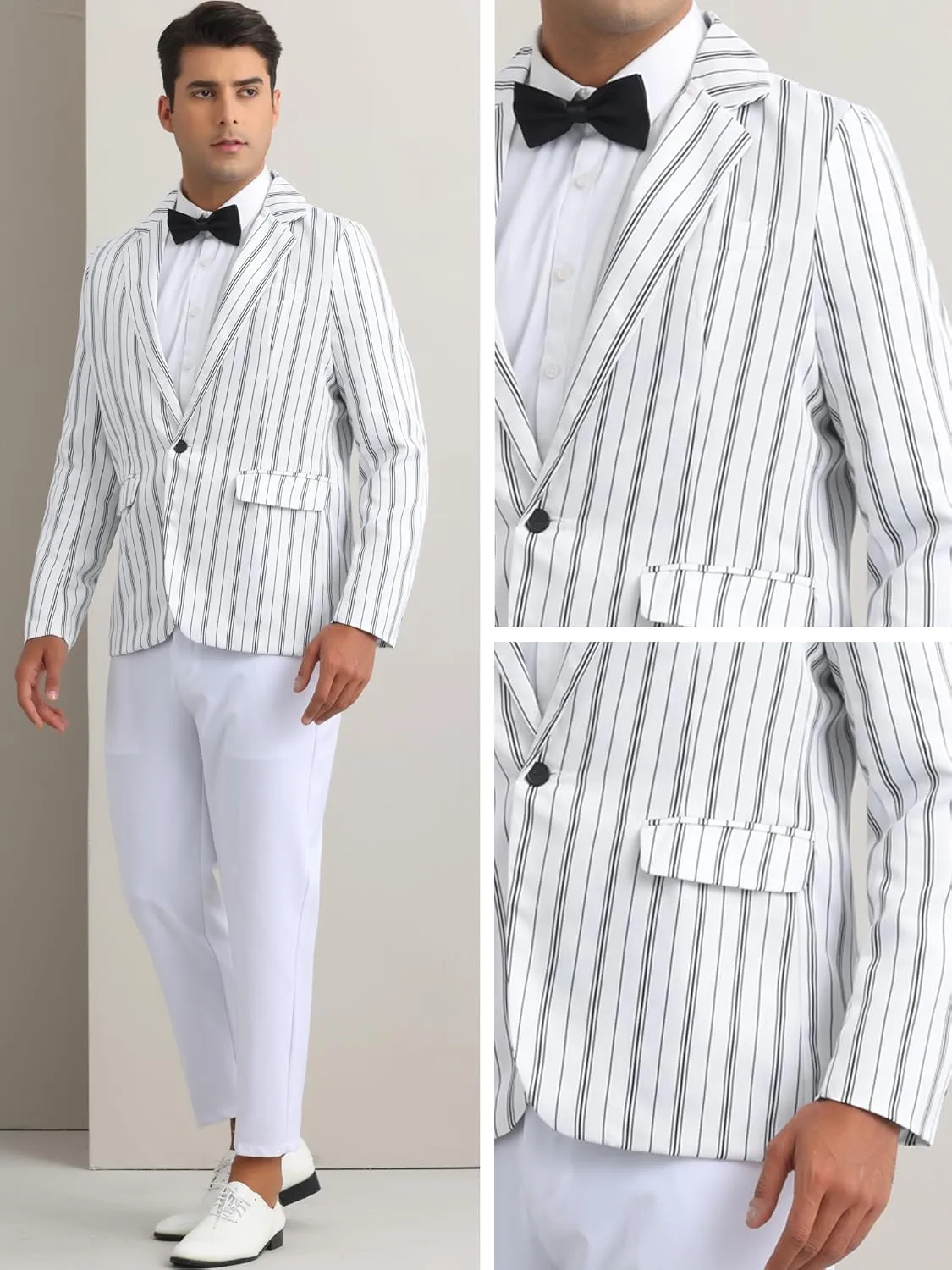 Lars Amadeus Striped Blazers for Men's One Button Slim Fit Contrasting Color Suit Jacket Business Stripe Sports Coats