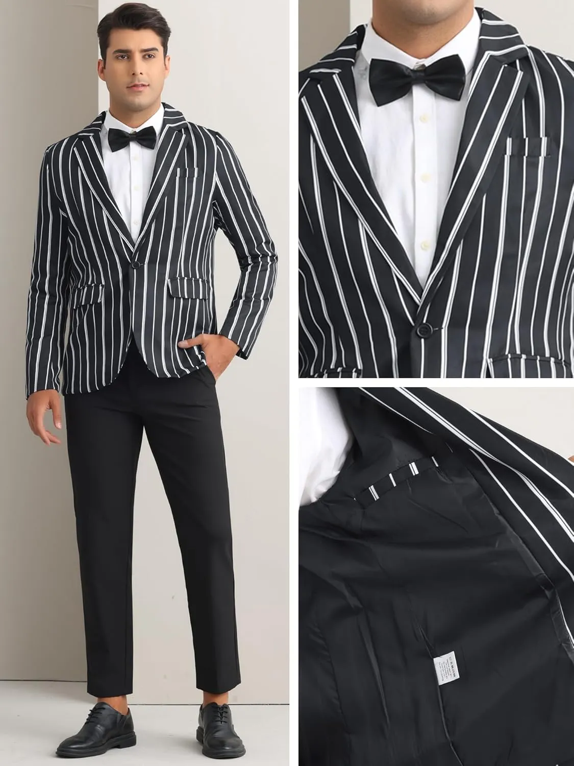 Lars Amadeus Striped Blazers for Men's One Button Slim Fit Contrasting Color Suit Jacket Business Stripe Sports Coats