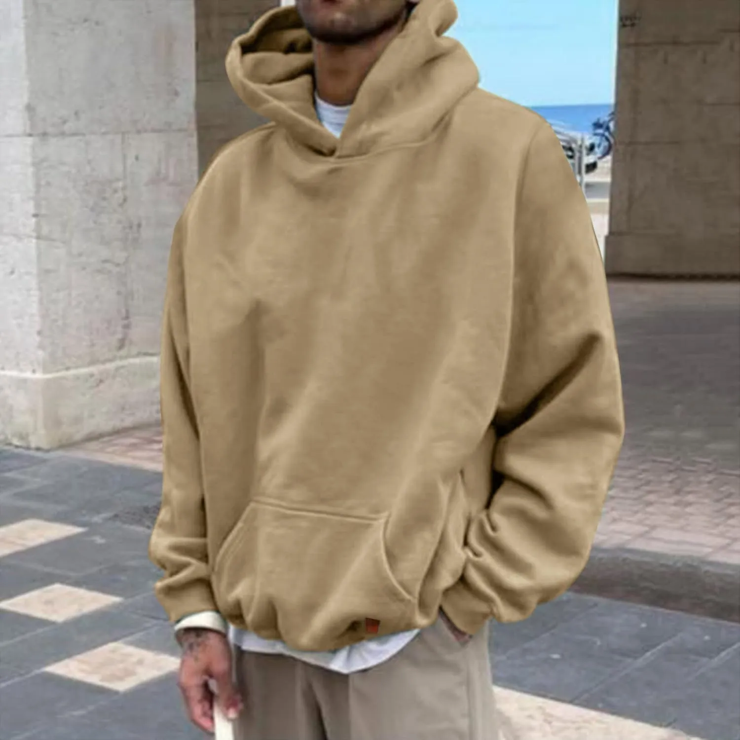 LCMTWX Hoodies for Men Winter Casual Loose Solid Hooded Sweater Top Men's Hooded Fleece Sweatshirt Heavyweight Fleece