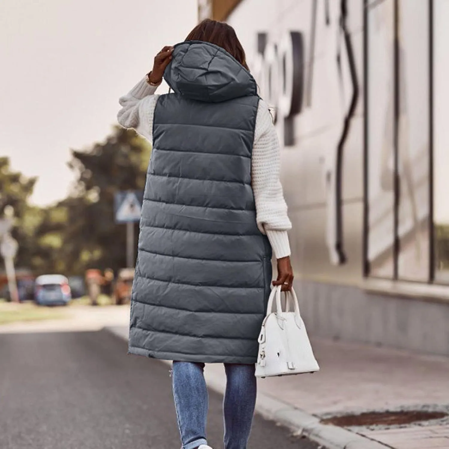 LCMTWX Red Puffer Vest Coat Vest With Hood Sleeveless Warm Down Coat With Pockets Quilted Vest Down Full-Zip Hooded Black