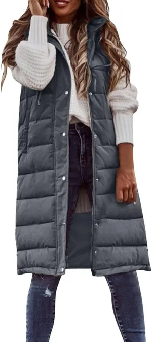 LCMTWX Red Puffer Vest Coat Vest With Hood Sleeveless Warm Down Coat With Pockets Quilted Vest Down Full-Zip Hooded Black