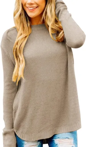 LEANI Women’s 2024 Long Sleeve Crew Neck Pullover Sweater Loose Casual Soft Knit Jumper Tops