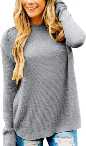 LEANI Women’s 2024 Long Sleeve Crew Neck Pullover Sweater Loose Casual Soft Knit Jumper Tops