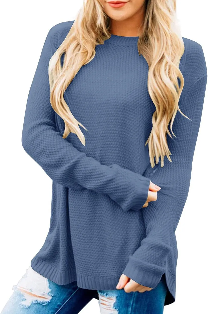 LEANI Women’s 2024 Long Sleeve Crew Neck Pullover Sweater Loose Casual Soft Knit Jumper Tops