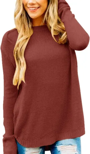 LEANI Women’s 2024 Long Sleeve Crew Neck Pullover Sweater Loose Casual Soft Knit Jumper Tops