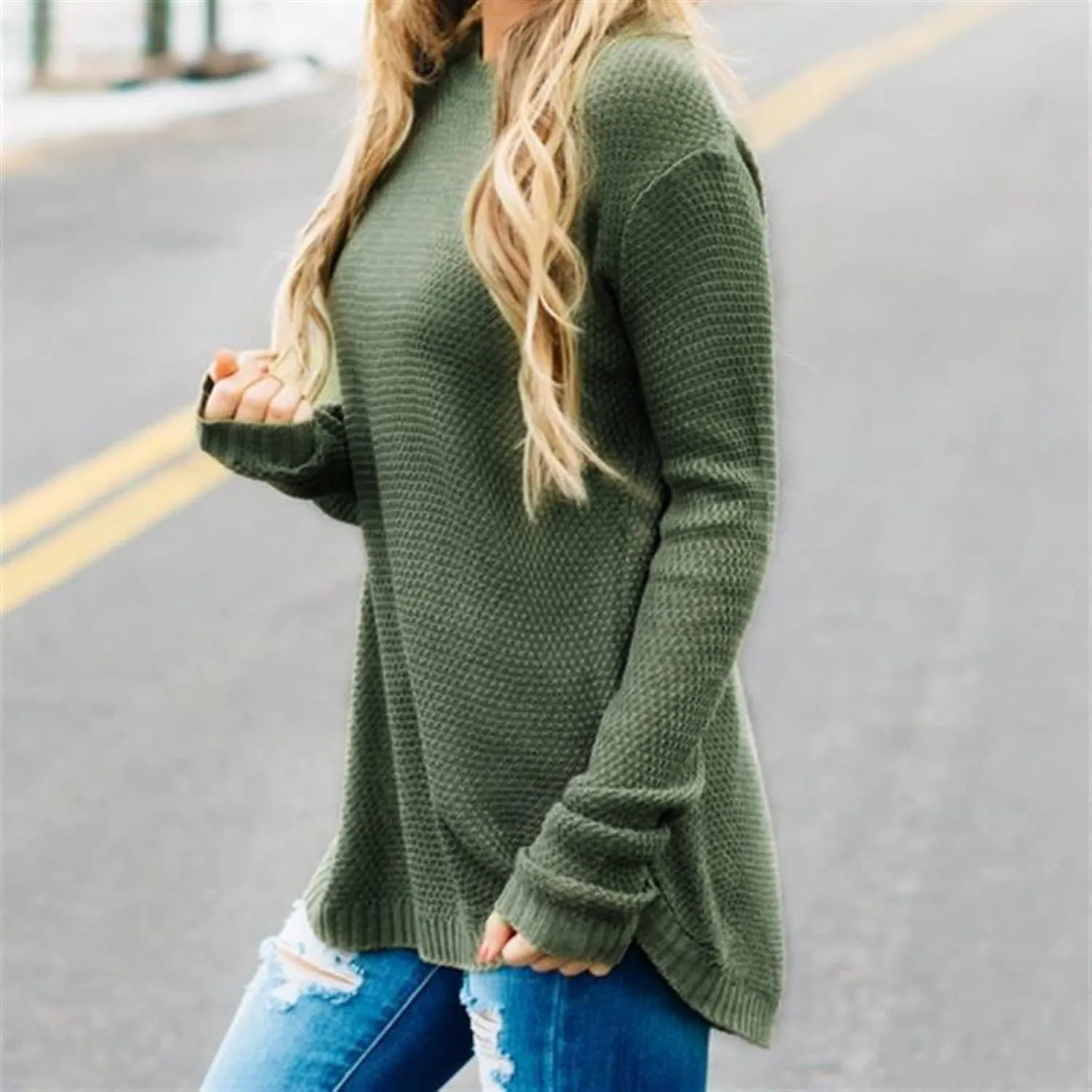 LEANI Women’s 2024 Long Sleeve Crew Neck Pullover Sweater Loose Casual Soft Knit Jumper Tops