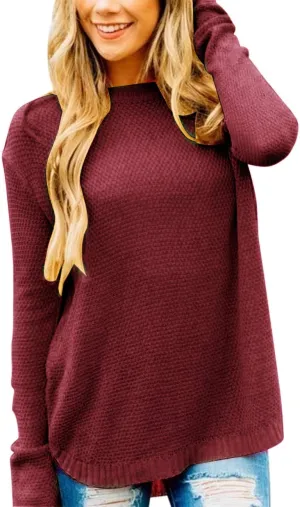 LEANI Women’s 2024 Long Sleeve Crew Neck Pullover Sweater Loose Casual Soft Knit Jumper Tops