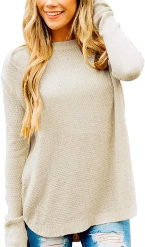 LEANI Women’s 2024 Long Sleeve Crew Neck Pullover Sweater Loose Casual Soft Knit Jumper Tops