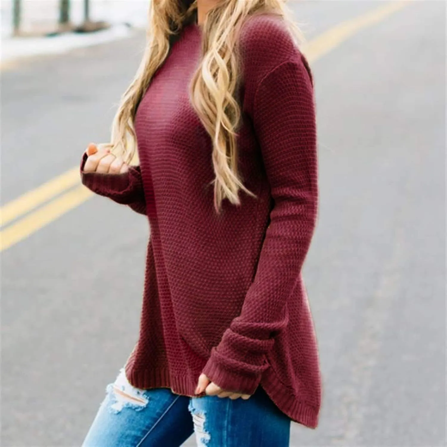 LEANI Women’s 2024 Long Sleeve Crew Neck Pullover Sweater Loose Casual Soft Knit Jumper Tops
