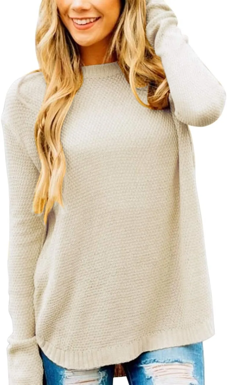LEANI Women’s 2024 Long Sleeve Crew Neck Pullover Sweater Loose Casual Soft Knit Jumper Tops