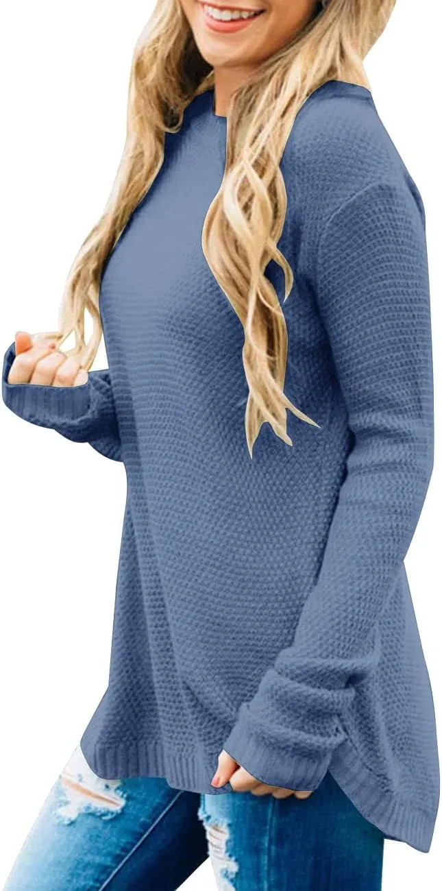 LEANI Women’s 2024 Long Sleeve Crew Neck Pullover Sweater Loose Casual Soft Knit Jumper Tops