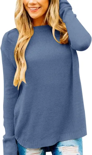 LEANI Women’s 2024 Long Sleeve Crew Neck Pullover Sweater Loose Casual Soft Knit Jumper Tops