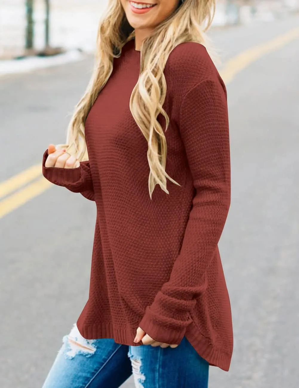 LEANI Women’s 2024 Long Sleeve Crew Neck Pullover Sweater Loose Casual Soft Knit Jumper Tops