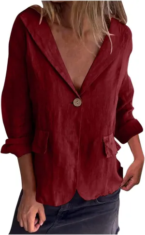 Linen Blazer Jacket for Women Fall Fashion Long Sleeve Suit Cardigan Open Front Lightweight Business Formal Workwear