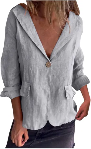 Linen Blazer Jacket for Women Fall Fashion Long Sleeve Suit Cardigan Open Front Lightweight Business Formal Workwear
