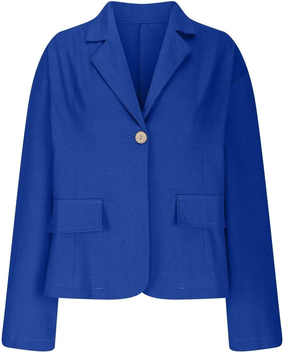 Linen Blazer Jacket for Women Fall Fashion Long Sleeve Suit Cardigan Open Front Lightweight Business Formal Workwear