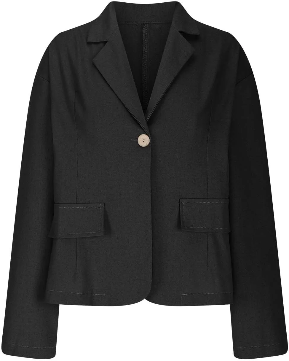 Linen Blazer Jacket for Women Fall Fashion Long Sleeve Suit Cardigan Open Front Lightweight Business Formal Workwear