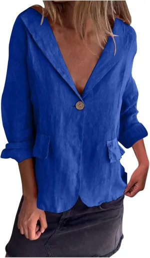 Linen Blazer Jacket for Women Fall Fashion Long Sleeve Suit Cardigan Open Front Lightweight Business Formal Workwear