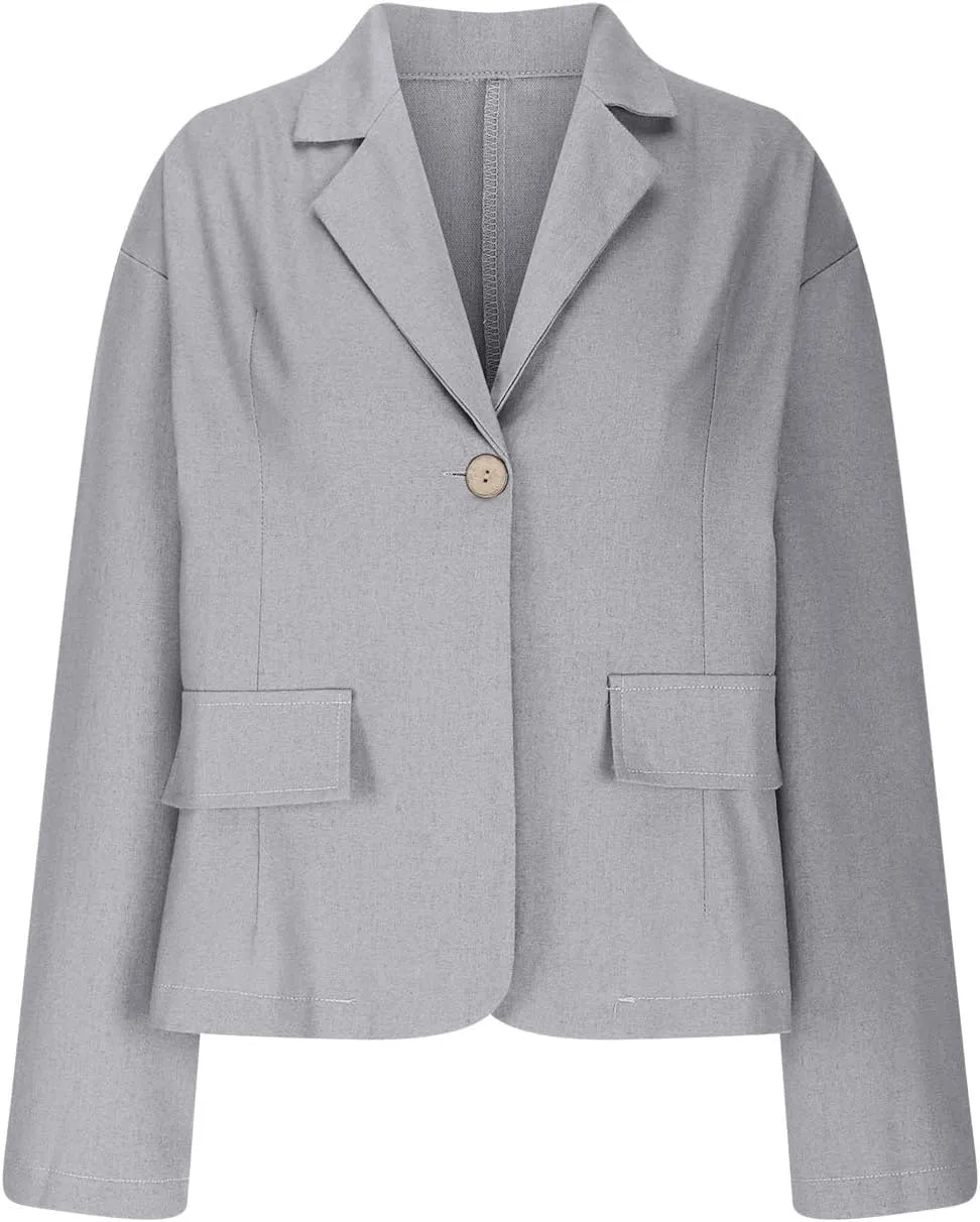 Linen Blazer Jacket for Women Fall Fashion Long Sleeve Suit Cardigan Open Front Lightweight Business Formal Workwear