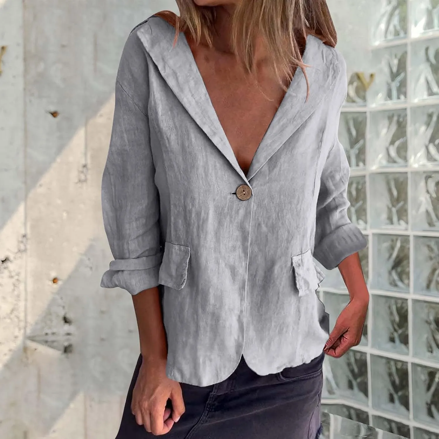 Linen Blazer Jacket for Women Fall Fashion Long Sleeve Suit Cardigan Open Front Lightweight Business Formal Workwear