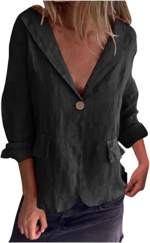 Linen Blazer Jacket for Women Fall Fashion Long Sleeve Suit Cardigan Open Front Lightweight Business Formal Workwear