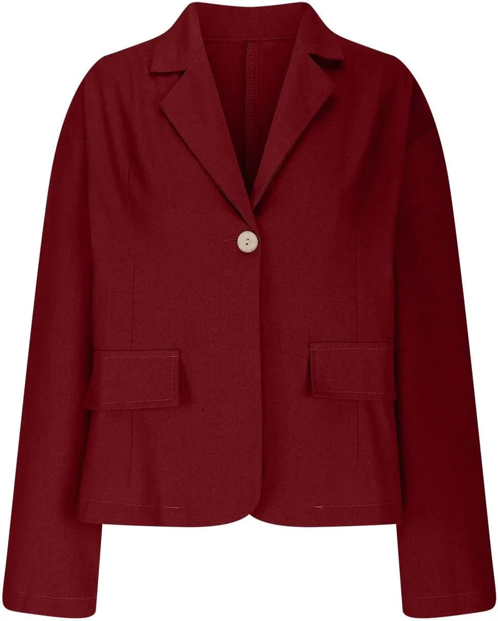 Linen Blazer Jacket for Women Fall Fashion Long Sleeve Suit Cardigan Open Front Lightweight Business Formal Workwear