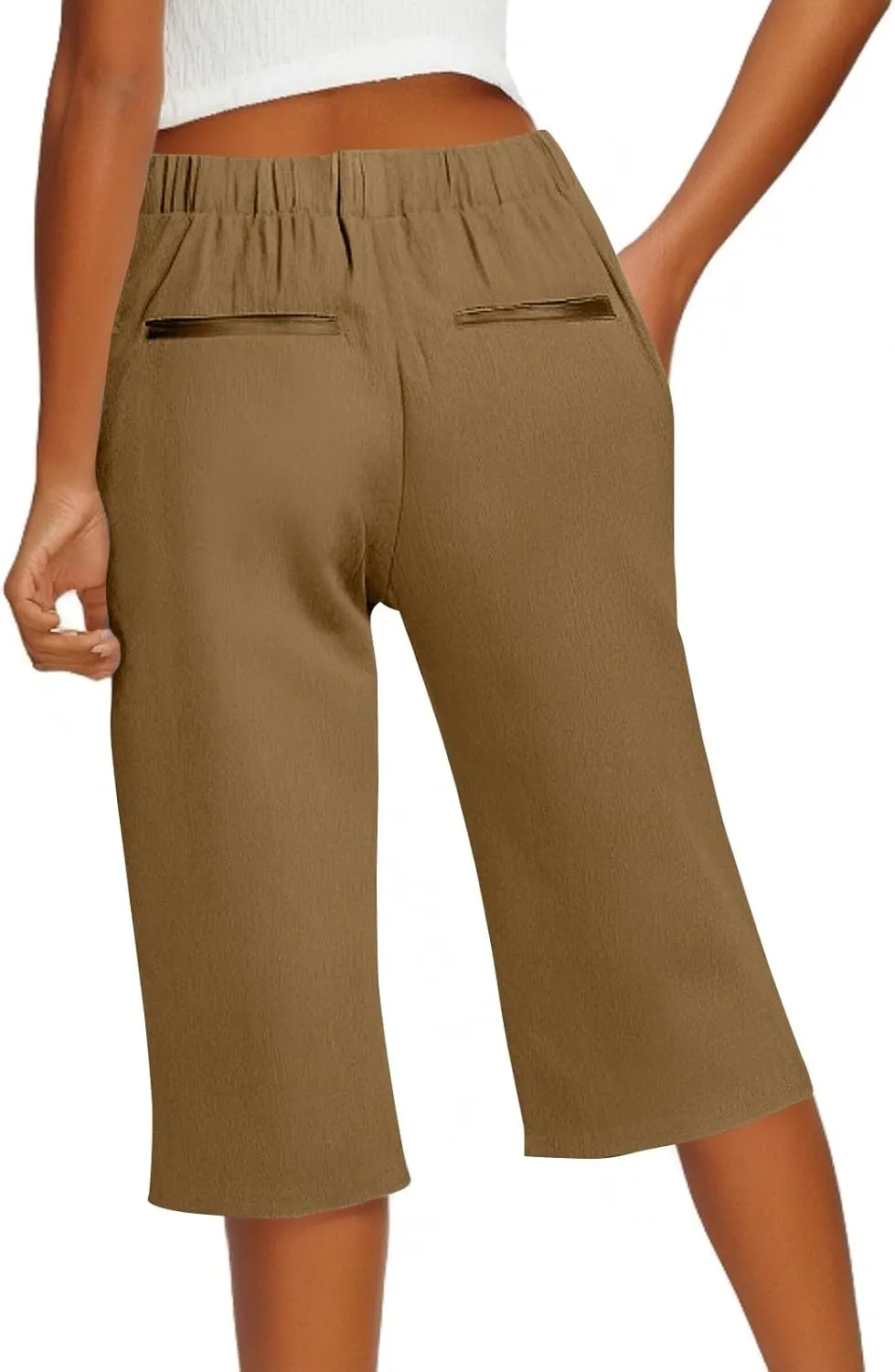 Linen Pants for Women Cropped Straight Leg Linen Capri Pants Side Slit Casual Summer Cover Up Pants with Pockets