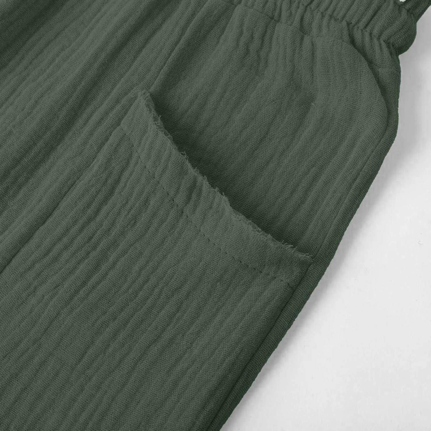 Linen Pants Women Summer Casual High Waist Straight Wide Leg Pants Comfortable Fit Trousers with Pockets