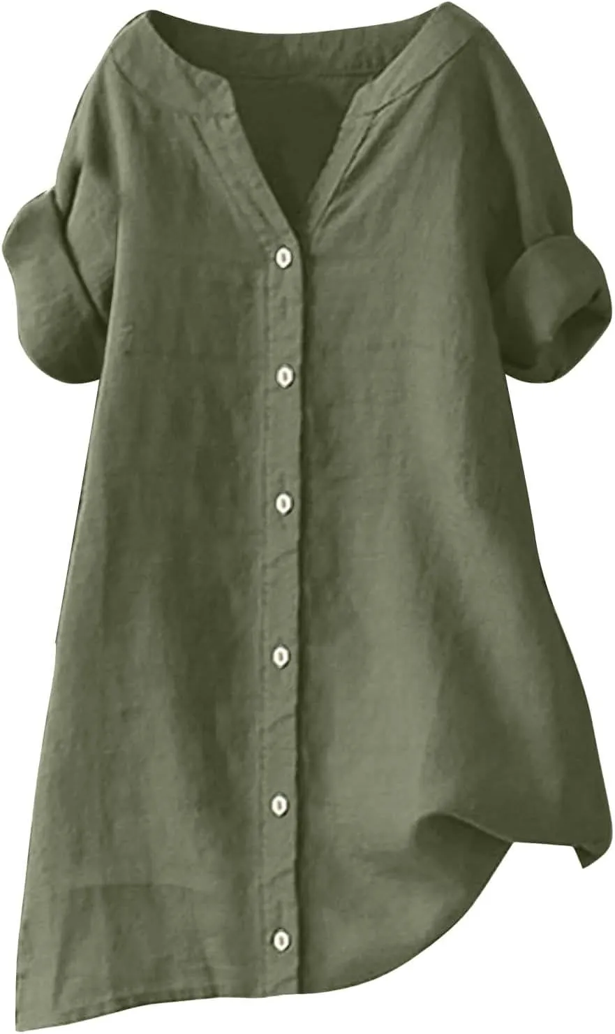 Linen Shirts for Women Button Down Short Sleeve Blouses Casual V Neck Tshirts Loose Fit Tunic Tops Summer Vacation Shirt