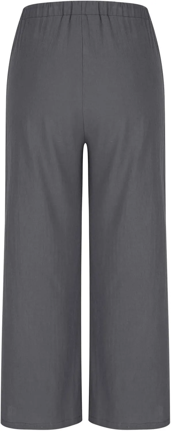 Linen Trousers Pants for Women Summer Fall Loose Fit Ruched High Cut Flare Wide Leg Trousers Pants Women 2025