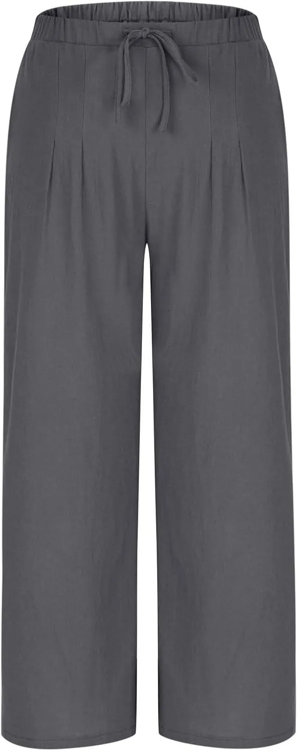 Linen Trousers Pants for Women Summer Fall Loose Fit Ruched High Cut Flare Wide Leg Trousers Pants Women 2025