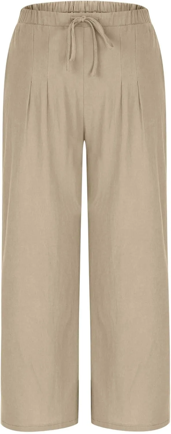 Linen Trousers Pants for Women Summer Fall Loose Fit Ruched High Cut Flare Wide Leg Trousers Pants Women 2025