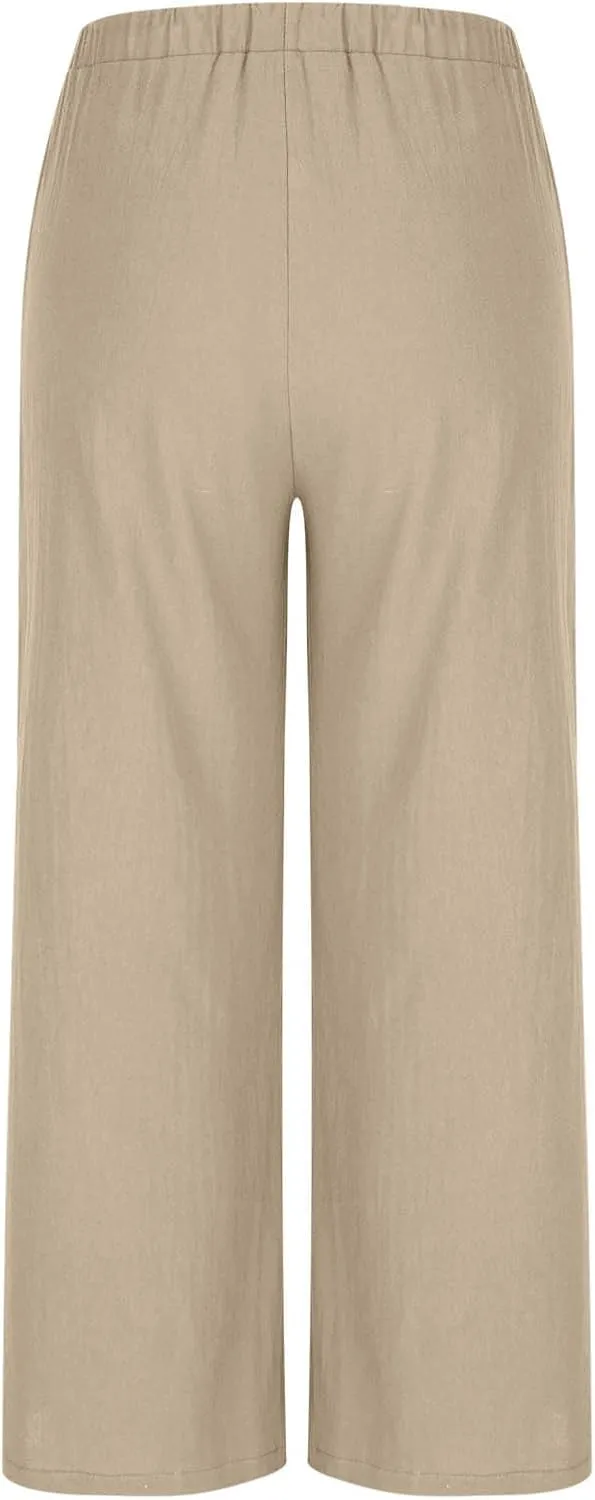Linen Trousers Pants for Women Summer Fall Loose Fit Ruched High Cut Flare Wide Leg Trousers Pants Women 2025