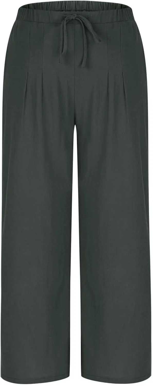 Linen Trousers Pants for Women Summer Fall Loose Fit Ruched High Cut Flare Wide Leg Trousers Pants Women 2025