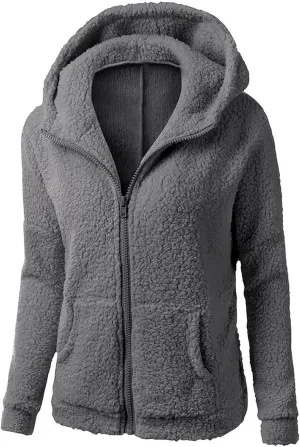 Lmdudan Womens Faux Fleece Hoodies Jacket Trendy Casual Long Sleeve Coat Winter Warm Zip Up Hooded Outerwear with Pockets