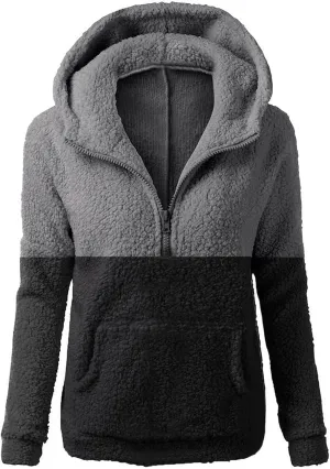 Lmdudan Womens Faux Fleece Hoodies Jacket Trendy Casual Long Sleeve Coat Winter Warm Zip Up Hooded Outerwear with Pockets